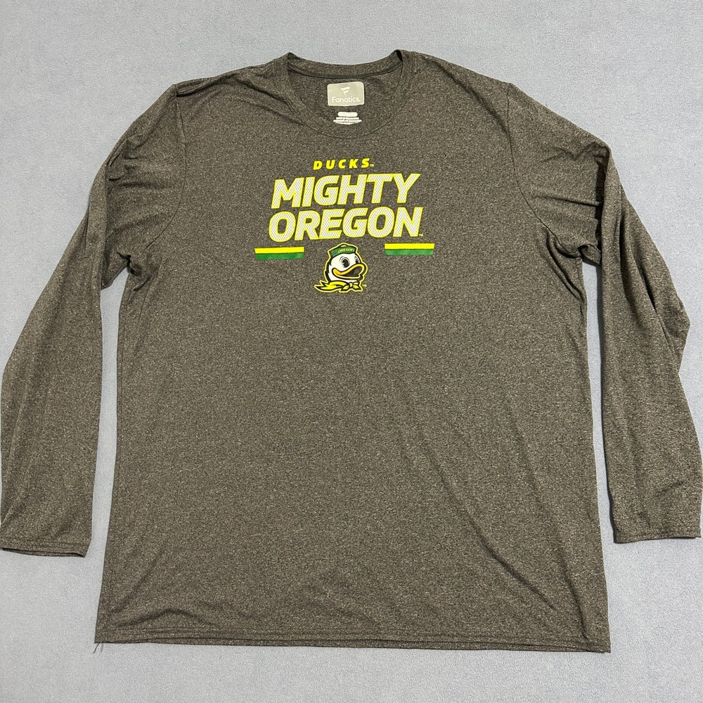 Fanatics Mighty Oregon Ducks T-Shirt Long Sleeve Heather‎ Gray Mens Size 2XL